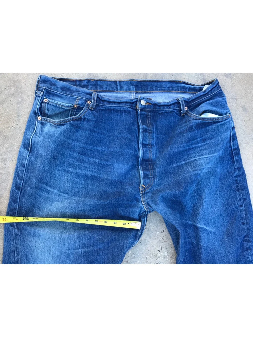 Levi Strauss 501 Jeans  46x30 Button Fly Dark Blue Denim Straight Leg Lite Fade